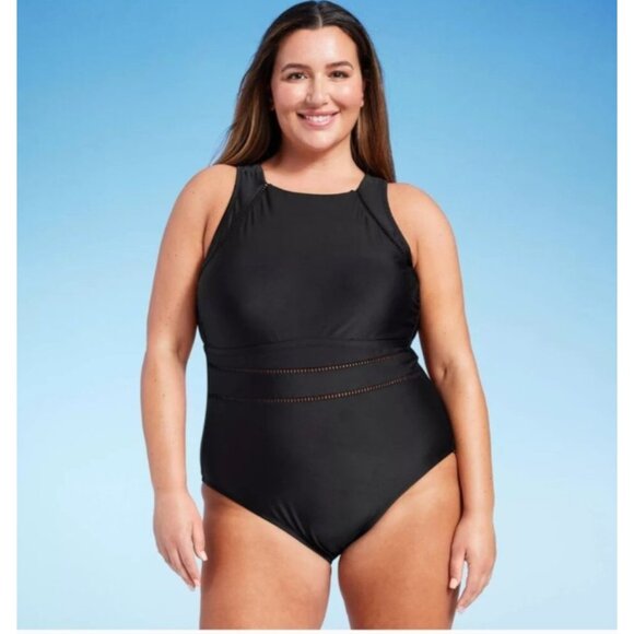 Shade & Shore Other - WOMEN’S HIGH NECK MEDIUM COVERAGE ONE PIECE SWIMSUIT  SHADE & SHORE BLACK 20